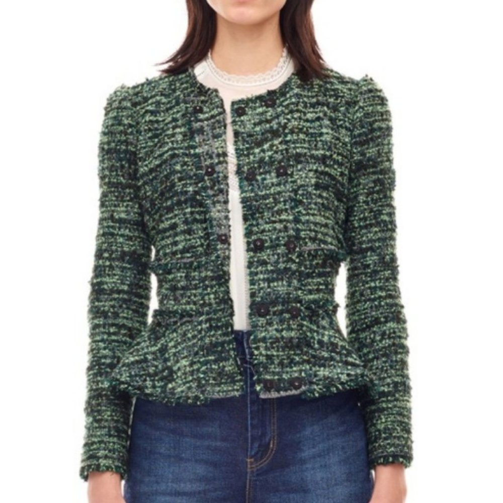 Rebecca Taylor Double Breasted Tweed Peplum Blazer